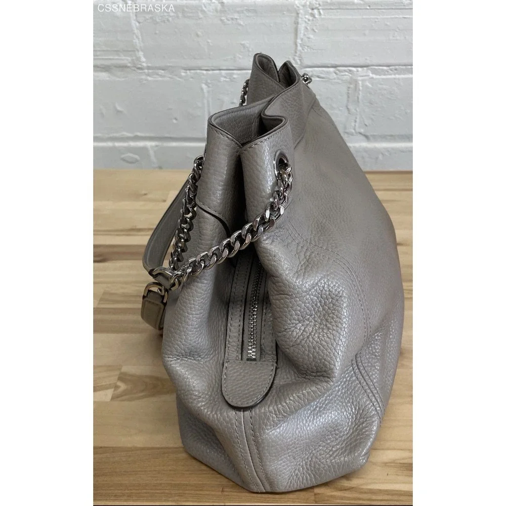 Michael Kors Gray Pebble Leather Jet Set Chain Strap Double Shoulder‎ Bag -M - Picture 4 of 10